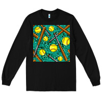 Black softball bat with leopard and glitter seamless pattern Long Sleeve Tee - BundleAndBundleShop