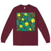 Burgundy softball bat with leopard and glitter seamless pattern Long Sleeve Tee - BundleAndBundleShop
