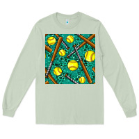 Matcha softball bat with leopard and glitter seamless pattern Long Sleeve Tee - BundleAndBundleShop