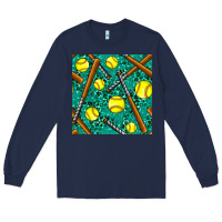 Navy softball bat with leopard and glitter seamless pattern Long Sleeve Tee - BundleAndBundleShop