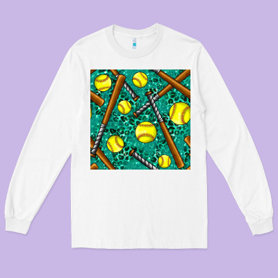 Softball Bat With Leopard And Glitter Seamless Pattern Long Sleeve Tee Designed By Bundleandbundleshop