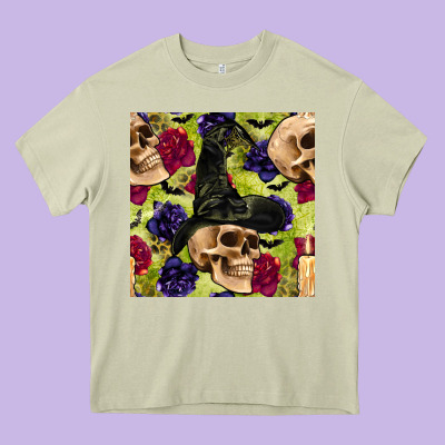 Halloween Witch Skull Seamless Pattern Heavy Core Tee Designed By Bundleandbundleshop