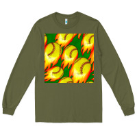 Army Green softball fire ball seamless pattern Long Sleeve Tee - BundleAndBundleShop