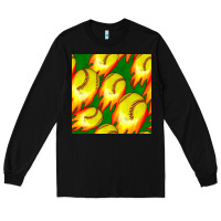 Black softball fire ball seamless pattern Long Sleeve Tee - BundleAndBundleShop