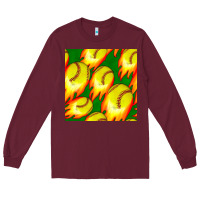 Burgundy softball fire ball seamless pattern Long Sleeve Tee - BundleAndBundleShop