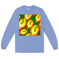 Colony Blue softball fire ball seamless pattern Long Sleeve Tee - BundleAndBundleShop