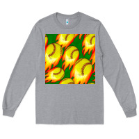 Heather Grey softball fire ball seamless pattern Long Sleeve Tee - BundleAndBundleShop