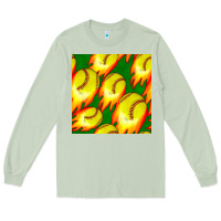 Matcha softball fire ball seamless pattern Long Sleeve Tee - BundleAndBundleShop