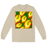 Mushroom softball fire ball seamless pattern Long Sleeve Tee - BundleAndBundleShop