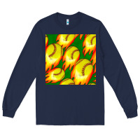 Navy softball fire ball seamless pattern Long Sleeve Tee - BundleAndBundleShop