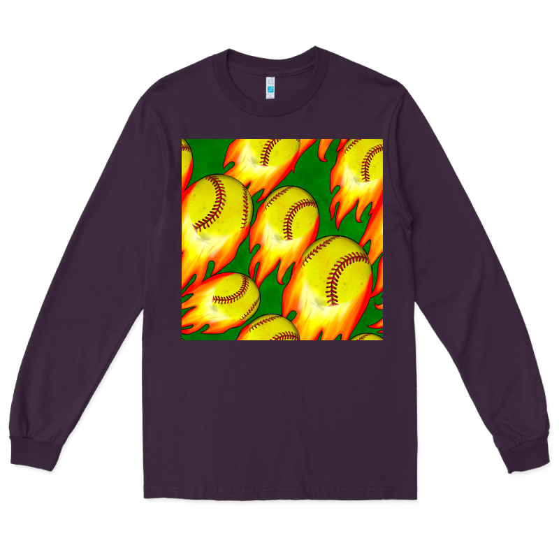 Softball Fire Ball Seamless Pattern Long Sleeve Tee by BundleAndBundleShop | Teevron