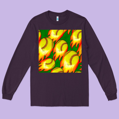 Softball Fire Ball Seamless Pattern Long Sleeve Tee Designed By Bundleandbundleshop