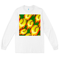 White softball fire ball seamless pattern Long Sleeve Tee - BundleAndBundleShop