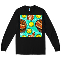 Black softball glove and hotdog seamless pattern Long Sleeve Tee - BundleAndBundleShop