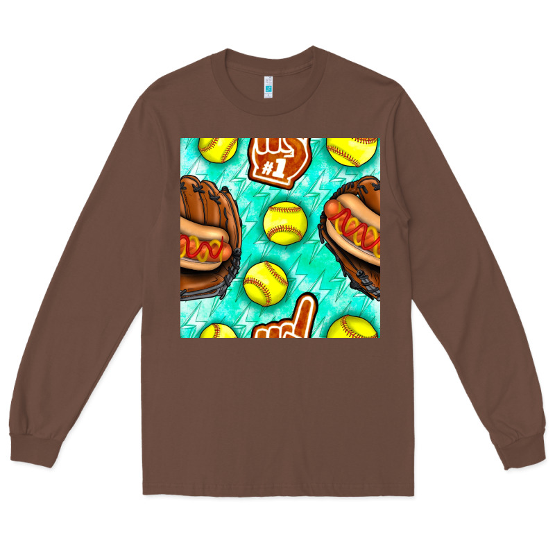 Softball Glove And Hotdog Seamless Pattern Long Sleeve Tee by BundleAndBundleShop | Teevron