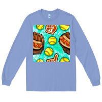 Colony Blue softball glove and hotdog seamless pattern Long Sleeve Tee - BundleAndBundleShop