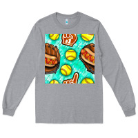 Heather Grey softball glove and hotdog seamless pattern Long Sleeve Tee - BundleAndBundleShop