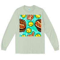 Matcha softball glove and hotdog seamless pattern Long Sleeve Tee - BundleAndBundleShop