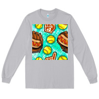 Moon Dust softball glove and hotdog seamless pattern Long Sleeve Tee - BundleAndBundleShop