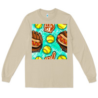 Mushroom softball glove and hotdog seamless pattern Long Sleeve Tee - BundleAndBundleShop