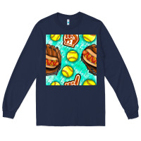 Navy softball glove and hotdog seamless pattern Long Sleeve Tee - BundleAndBundleShop