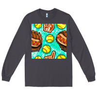 Smoke softball glove and hotdog seamless pattern Long Sleeve Tee - BundleAndBundleShop
