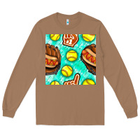 Toasted Coconut softball glove and hotdog seamless pattern Long Sleeve Tee - BundleAndBundleShop