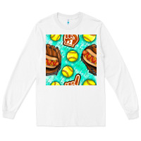 White softball glove and hotdog seamless pattern Long Sleeve Tee - BundleAndBundleShop