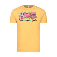 Vintage Mustard peace love books Vintage Tee - MaliasSmallBusiness