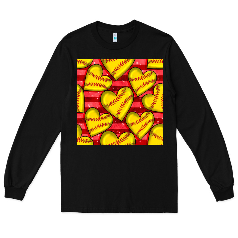 Softball Hearts Seamless Pattern Long Sleeve Tee by BundleAndBundleShop | Teevron