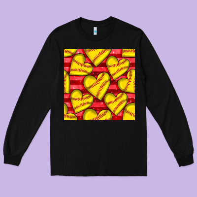 Softball Hearts Seamless Pattern Long Sleeve Tee Designed By Bundleandbundleshop