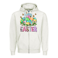 Oatmeal Heather Happy Easter with eggs Zipper Hoodie - NancyCooperArtShop