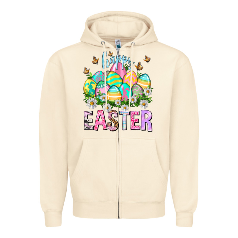 Happy Easter With Eggs Zipper Hoodie by NancyCooperArtShop | Teevron