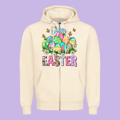 Happy Easter With Eggs Zipper Hoodie Designed By Nancycooperartshop