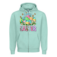 Seafoam Happy Easter with eggs Zipper Hoodie - NancyCooperArtShop