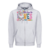 Heather Grey Oh how he loves us Zipper Hoodie - NancyCooperArtShop