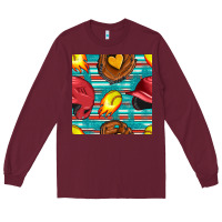 Burgundy softball helmet and glove with serape seamless pattern Long Sleeve Tee - BundleAndBundleShop