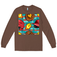 Chestnut softball helmet and glove with serape seamless pattern Long Sleeve Tee - BundleAndBundleShop