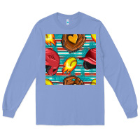 Colony Blue softball helmet and glove with serape seamless pattern Long Sleeve Tee - BundleAndBundleShop
