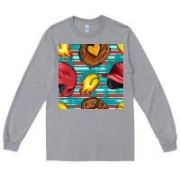 Heather Grey softball helmet and glove with serape seamless pattern Long Sleeve Tee - BundleAndBundleShop