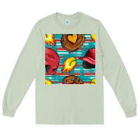 Matcha softball helmet and glove with serape seamless pattern Long Sleeve Tee - BundleAndBundleShop