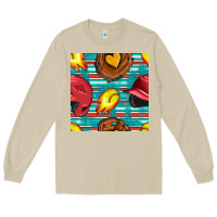 Mushroom softball helmet and glove with serape seamless pattern Long Sleeve Tee - BundleAndBundleShop