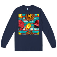 Navy softball helmet and glove with serape seamless pattern Long Sleeve Tee - BundleAndBundleShop
