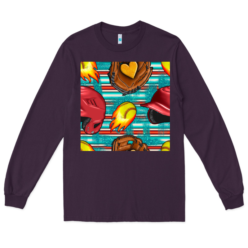 Softball Helmet And Glove With Serape Seamless Pattern Long Sleeve Tee by BundleAndBundleShop | Teevron