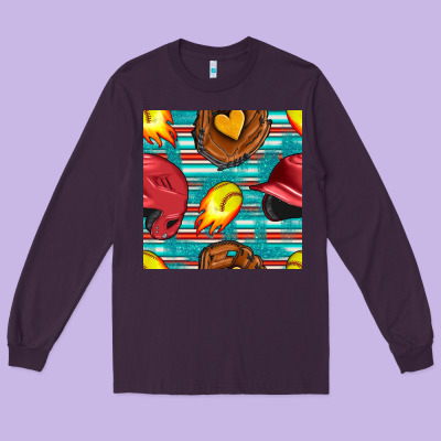 Softball Helmet And Glove With Serape Seamless Pattern Long Sleeve Tee Designed By Bundleandbundleshop