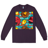 Plum softball helmet and glove with serape seamless pattern Long Sleeve Tee - BundleAndBundleShop