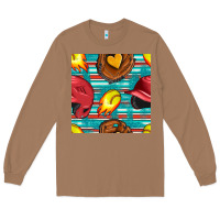 Toasted Coconut softball helmet and glove with serape seamless pattern Long Sleeve Tee - BundleAndBundleShop