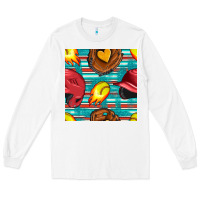 White softball helmet and glove with serape seamless pattern Long Sleeve Tee - BundleAndBundleShop