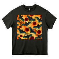 Asphalt halloween bat and roses seamless pattern Heavy Core Tee - BundleAndBundleShop