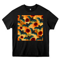 Black halloween bat and roses seamless pattern Heavy Core Tee - BundleAndBundleShop